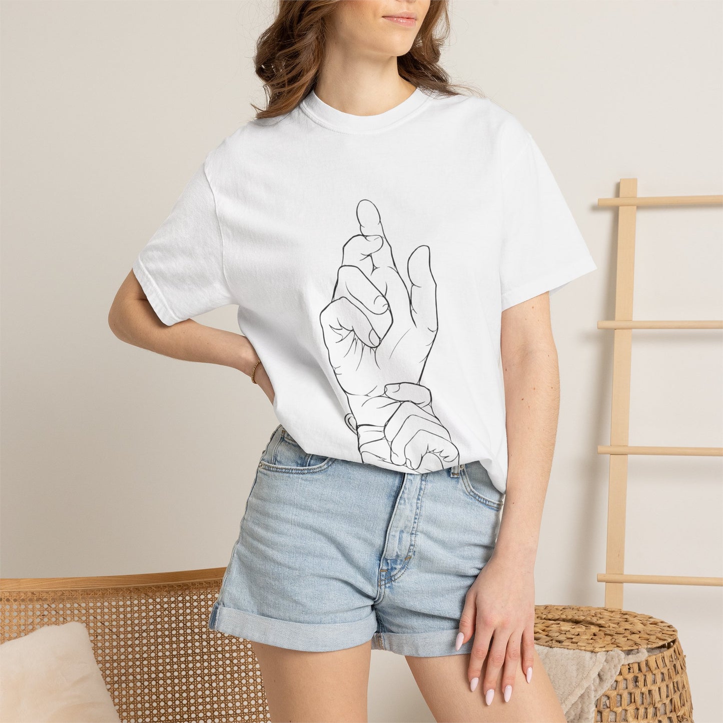 Ghadeer T-Shirt — Minimal Line Art Wrist & Hand Tee